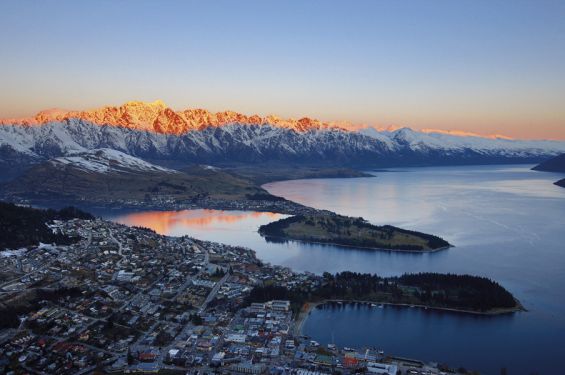 Winter view of Queestown and Lake Wakatipu