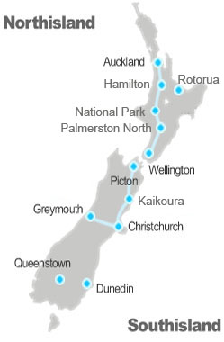 New Zealand national passenger rail map